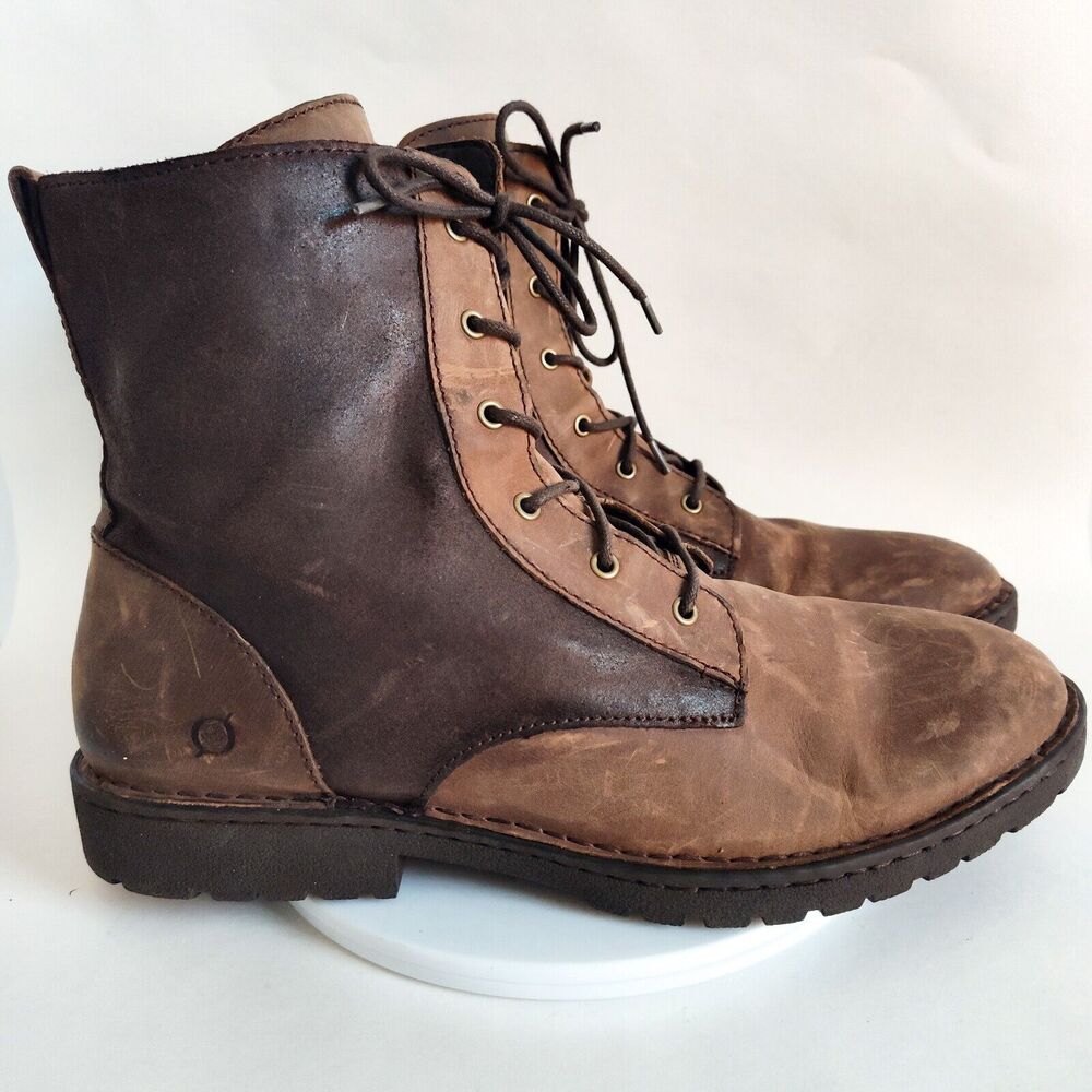 Born Sean Lace-Up Combat Boots Brown Nubuck‎ Leather Mens 13 M Lug Sole 2-Tone